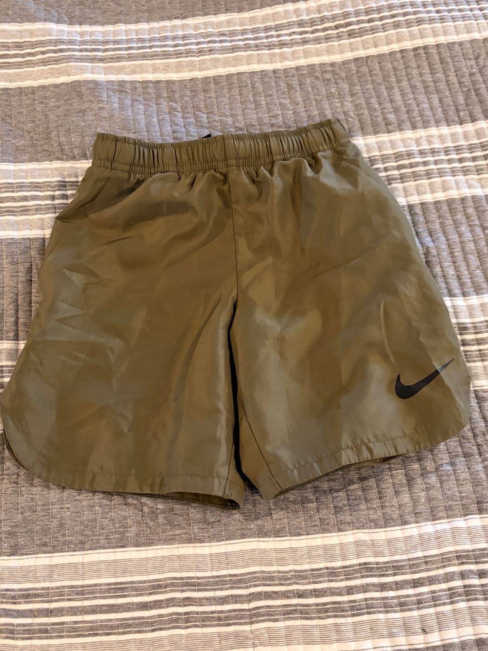 NWOT Boys Medium Nike Olive Athletic Running Shorts with Swoosh